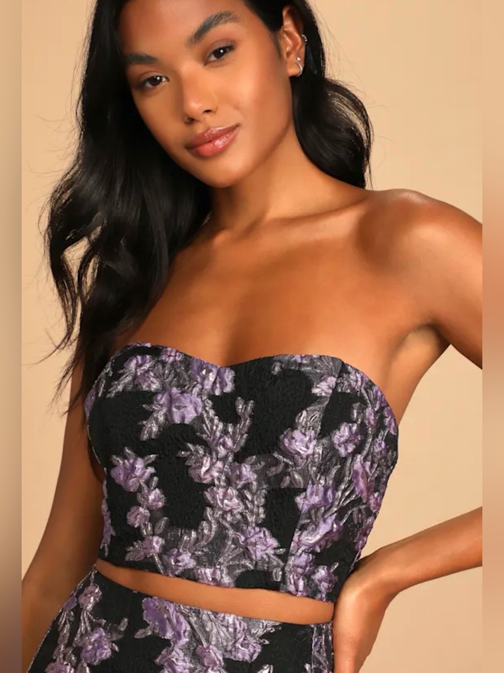 Lulus two piece invite list Floral Jacquard dark romance gothic glam dress NWT M - Picture 2 of 12